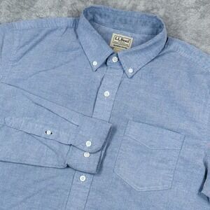 LL Bean Slightly Fitted Oxford Dress Shirt Mens Medium Button Down Front Blue